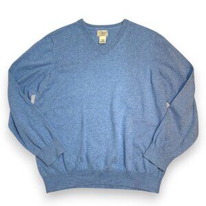 LL Bean Sweater Large Light Blue Long Sleeve Cotton Cashmere V Neck Pullover